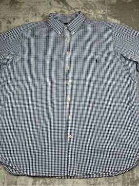 Polo Ralph Lauren Seersucker Shirt Mens 2XB Big Blue White Plaid Button Up